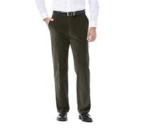 Haggar Men's 21 Wale Stretch Corduroy Expandable Waist Classic Fit Plain Front Casual Pants, Military Green, 38W 30L UK
