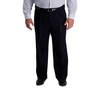 Haggar Men's B&t Khaki Pleat Front Expandable Waistband Casual Pant, Caviar, 48W x 32L