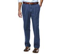 Haggar Men's Big,Tall Hidden Expandable Waistband Denim Pleat Front Pant,Light Stone,44x34