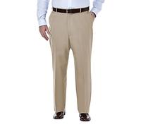 Haggar Men's Big & Tall Premium No Iron Khaki Classic Fit Expandable Waist Flat Front Pant, Sand/Khaki, 54W x 32L