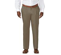 Haggar Men's Big & Tall Work to Weekend Hidden Expandable-Waist Pleat-Front Pant - Brown - 48W x 34L
