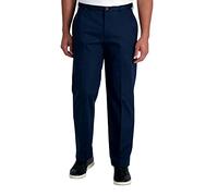 Haggar Mens Classic Fit Flat Front Hidden Expandable Waistband Non Iron Khaki Casual Pants, Dark Navy Blue, 36 W/34 L