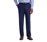 Haggar Mens Classic Fit Flat Front Solid Stretch Dress Pants, Blue, 38W x 29L US