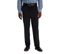Haggar Men's Stretch Corduroy Expandable Waist Classic Fit Flat Front Pant, Dark Grey, 36W x 34L