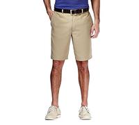 Haggar Men's Cool 18 Gabardine Hidden Expandable-Waist Plain-Front Short - Beige - 36