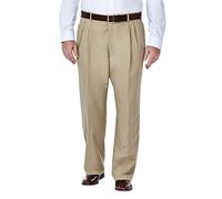 Haggar Men's Cool 18 Hidden Expandable Waist Pleat Front Pant-Regular and Big & Tall Sizes, British Khaki, 50W x 34L