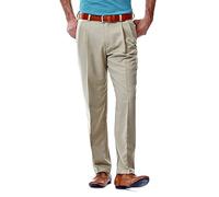 Haggar Men's Cool 18 Hidden Expandable Waist Pleat Front Pant-Regular and Big & Tall Sizes, Dark Taupe, 34W / 34L