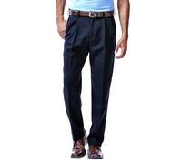 Haggar Men's Cool 18 Hidden Expandable Waist Pleat Front Pant-Regular and Big & Tall Sizes, Navy, 34W x 34L