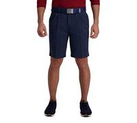 Haggar Men's Cool 18 Pro Straight Fit Front 4-Way Stretch Expandable Waist Short with Big & Tall Sizes, Navy-Pleat, 32