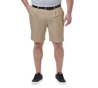 Haggar Men's Cool 18 Pro Straight Fit Pleated Front 4-Way Stretch Expandable Waist Short (Regular and Big & Tall Sizes), Khaki, 34