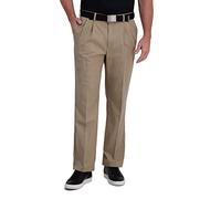 Haggar Men's Cool Right Performance Flex Solid Classic Fit Pleat Front Pant Casual, Khaki Heather, 36W x 30L