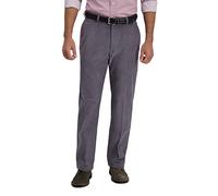 Haggar Men's Corduroy Expandable Waist Classic & Straight Fit Flat Front Pant, Charcoal, 36W x 29L