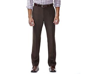 Haggar Mens E Clo Repreve Stria Classic Fit Flat Front Dress Pant, Brown, 38W x 30L