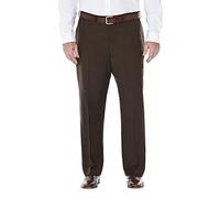 Haggar Men's ECLO Stria Expandable-Waist Plain-Front Dress Pant, Brown, 42W x 32L