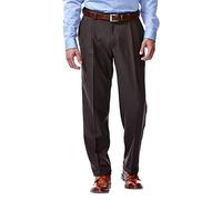 Haggar Men's ECLO Stria Expandable-Waist Pleat-Front Dress Pant - Brown - 44W x 29L