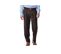 Haggar Men's ECLO Stria Expandable-Waist Pleat-Front Dress Pant - Brown - 44W x 29L