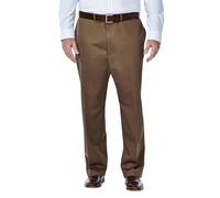 Haggar Mens Hidden Expandable Waist Flat Front Pants, Bark, 60W x 34L