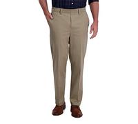 Haggar Men's Iron Free Classic Expandable Waistband Casual Pant, Medium Khaki, 44W x 32L
