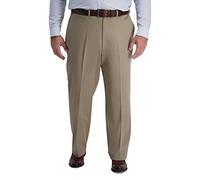 Haggar Men's Iron Free Classic Fit Flat Expandable Casual Pant, Medium Khaki, 50W x 30L