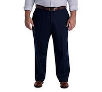 Haggar Men's Iron Free Khaki Classic Expandable Waistband Casual Pant, Dark Navy, 38W x 29L