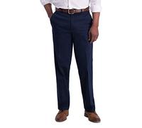 Haggar Men's Iron Free Khaki Classic Fit Flat Expandable Casual Pant, Dark Navy, 48W x 29L
