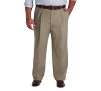 Haggar Men's Iron Free Premium Classic Fit Pleat Front Expandable Waist Casual Pant (Regular and Big & Tall Sizes), Medium Khaki-Bt, 46W x 30L