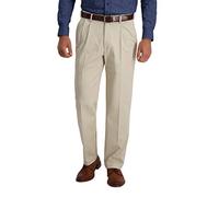 Haggar Men's Iron Free Premium Khaki Classic Fit Pleat Front Expandable Waist Casual Pant (Regular and Big & Tall Sizes), Sand, 38W x 31L