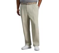 Haggar Men's Iron Free Premium Khaki Classic Fit Pleat Front Expandable Waist Casual Pant (Regular and Big & Tall Sizes), Sand, 44W x 29L