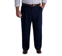 Haggar Men's Iron Free Premium Khaki Classic Fit Pleat Front Expandable Waist Casual Pant (Regular and Big & Tall Sizes), Dark Navy, 42W x 29L