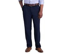 Haggar Men's Iron Free Premium Khaki Classic Fit Pleat Front Expandable Waist Casual Pant (Regular and Big & Tall Sizes), Dark Navy, 38W x 29L