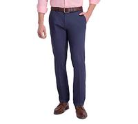 Haggar Men's Iron Free Premium Khaki Slim-Straight Fit Flat Front Expandable Waist Casual Pant, Indigo, 34W x 29L