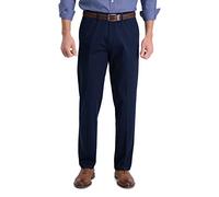 Haggar Men's Iron Free Premium Khaki Straight Fit Flat Front Flex Waist Casual Pant, Dark Navy, 38W x 32L