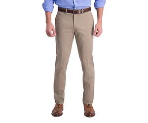 Haggar Men's Iron Free Premium Slim-Straight Fit Flat Front Flex Waist Casual Pant, Medium Khaki, 34W x 30L