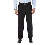 Haggar Men's Mynx Gabardine Pleat-Front Dress Pant with Hidden Expandable Waist, Black, 36W x 31L