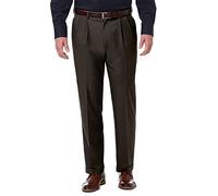 Haggar Men's Premium Comfort Classic Fit Pleat Front Pant Reg. and Big & Tall Sizes Dress, Dark Chocolate, 34W x 32L