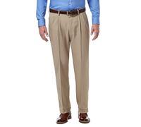 Haggar Men's Premium Comfort Classic Fit Pleat Front Pant Reg. and Big & Tall Sizes Dress, Medium Khaki, 42W x 29L