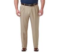 Haggar Men's Premium Comfort Classic Fit Pleat Front Pant Reg. and Big & Tall Sizes Dress, Medium Khaki Bt, 46W x 32L