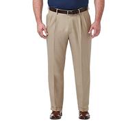 Haggar Men's Premium Comfort Classic Fit Pleat Front Pant Reg. and Big & Tall Sizes Dress, Medium Khaki Bt, 44W x 29L
