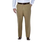Haggar Men's Premium No Iron Khaki Classic Fit Expandable Waist Flat Front Pant Reg. and Big & Tall Sizes, British Khaki, 42W x 29L