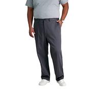 Haggar Men's Premium No Iron Khaki Classic Fit Expandable Waist Flat Front Pant (Regular and Big & Tall Sizes), Dark Grey - Bt, 48W x 30L