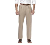 Haggar Men's Premium No Iron Khaki Classic Fit Pleat Front Casual Pant (Regular and Big & Tall Sizes), Sand, 34W x 30L