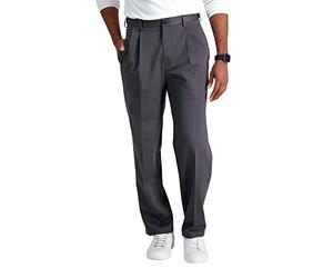 Haggar Men's Premium No Iron Khaki Classic Fit Pleat Front Regular and Big & Tall Sizes, Dark Grey, 40W x 32L