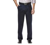 Haggar Men's Premium No Iron Khaki Classic Fit Pleat Front Regular and Big & Tall Sizes, Dark Navy, 42W x 30L