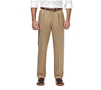 Haggar Men's Premium No Iron Khaki Classic Fit Pleat Front Regular and Big & Tall Sizes, Sand, 40W x 30L