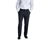 Haggar Men's Repreve Stria Gab Expandable Waist Pleat Front Dress Pant, Charcoal, 44W x 32L