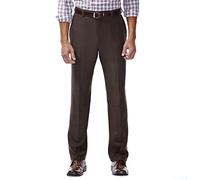 Haggar Men's Repreve Stria Hidden Expandable Waist Plain Front Dress Pant, Brown,40x34