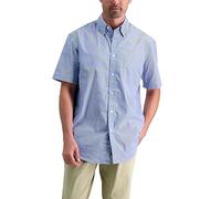 Haggar Men's Short Sleeve Button Down Woven Print Shirts, Indigo, Medium