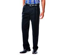 Haggar Men's Work to Weekend Classic Fit Pleat Regular and Big and Tall Sizes, Black/Black, 44W x 32L