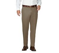 Haggar Men's Work to Weekend Hidden Expandable Waist No Iron Flat Front Pant, Bark, 38W x 32L