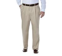 Haggar Men's Work to Weekend Non Iron Pleated Front Trouser Regular & Plus Sizes, Khaki Pleats, 54W x 34L